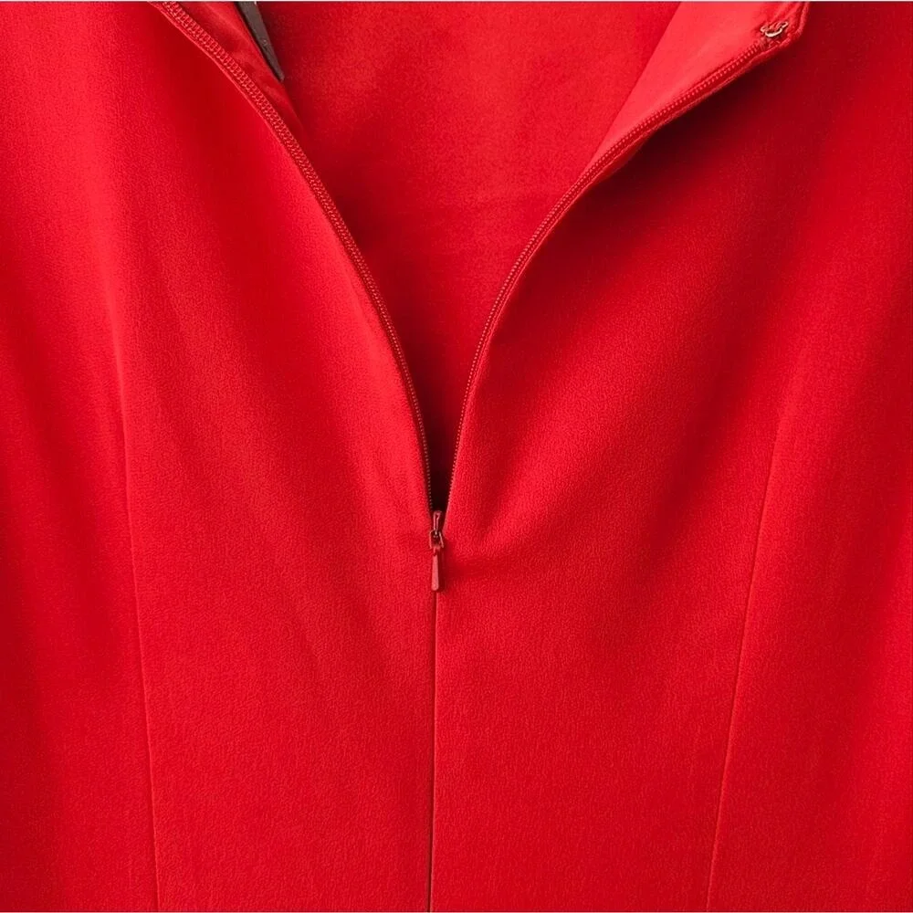Theia Red Asymmetrical Ruched Flutter Sleeve Gown Size 8 Formal Event Black Tie